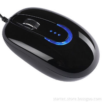 Mini optical mouse, ultra-soft cable, with blue LED light
